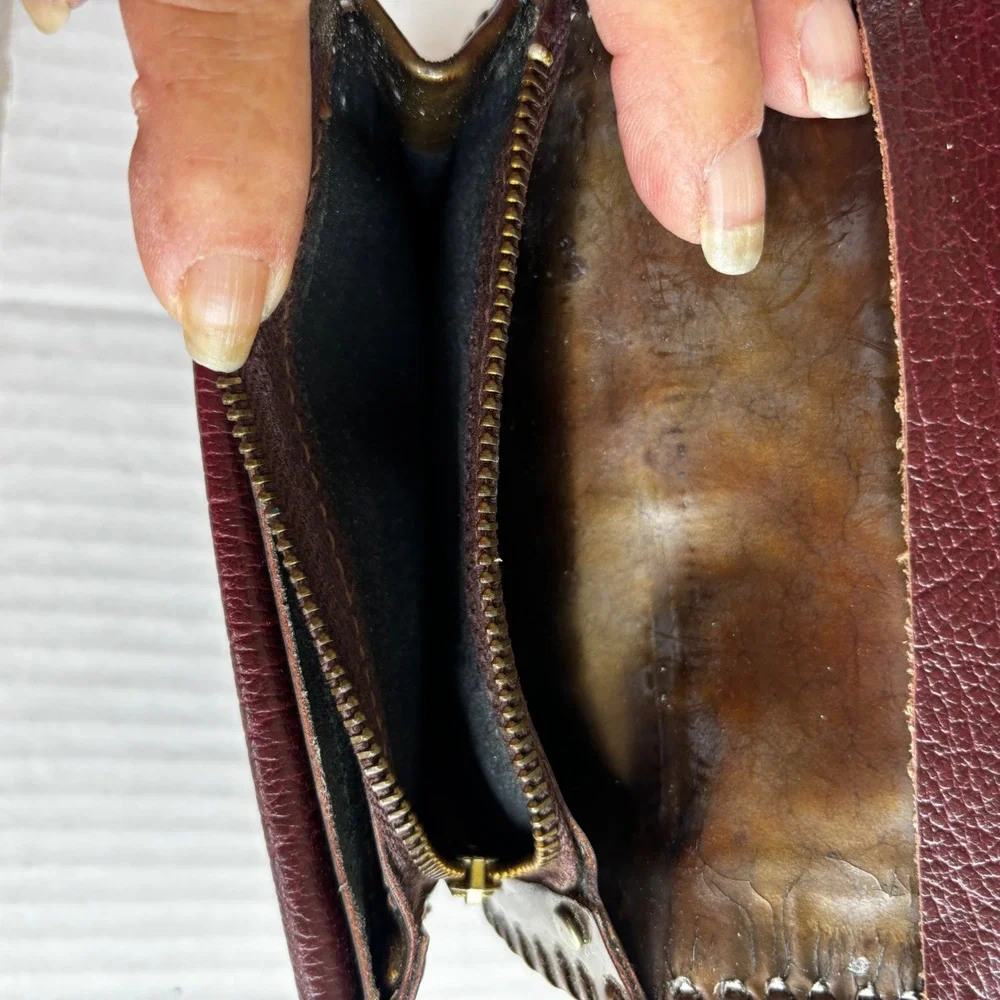 Vintage Hand‎ Tooled Leather Wallet Ballerina Dancer Whipstitched Brown Men's